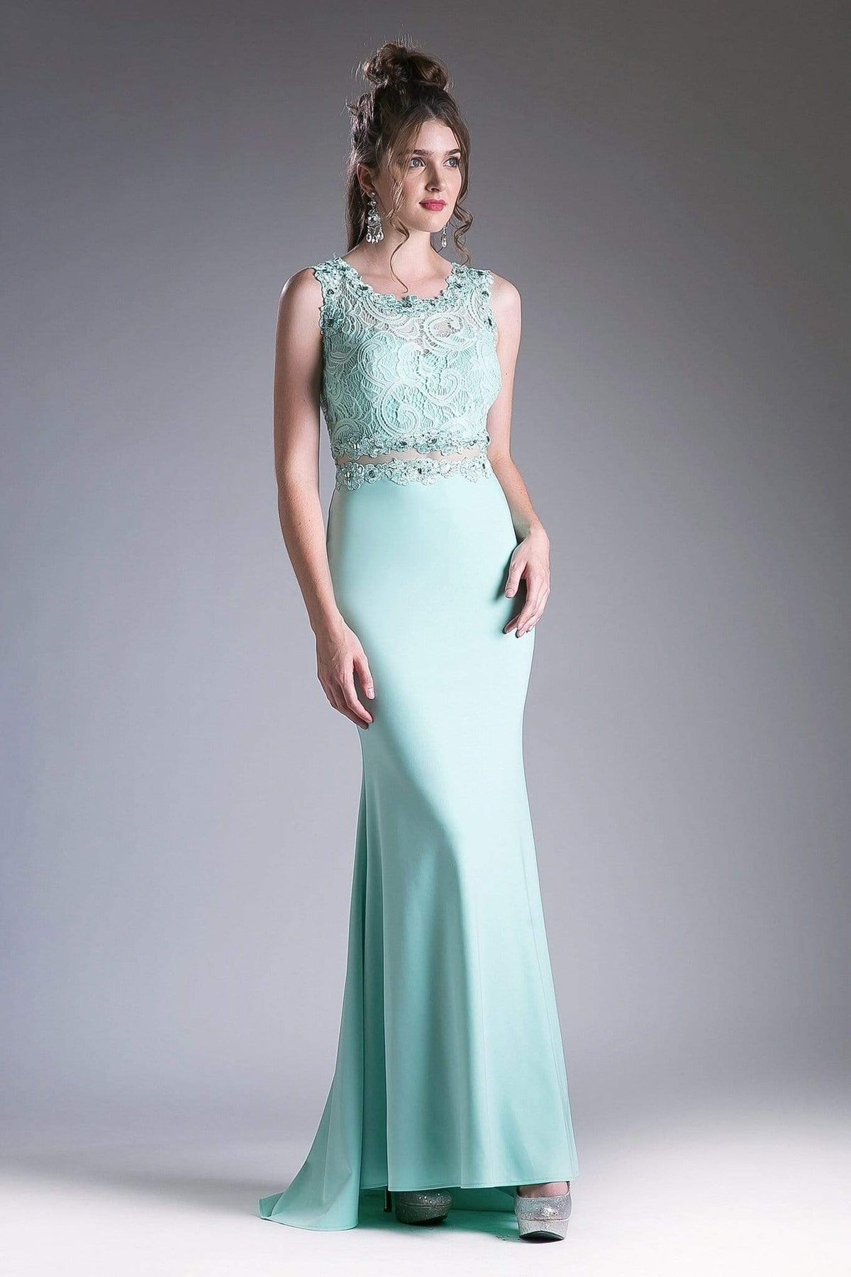 Cinderella Divine - CF115 Sleeveless Lace Stretch Knit Sheath Dress