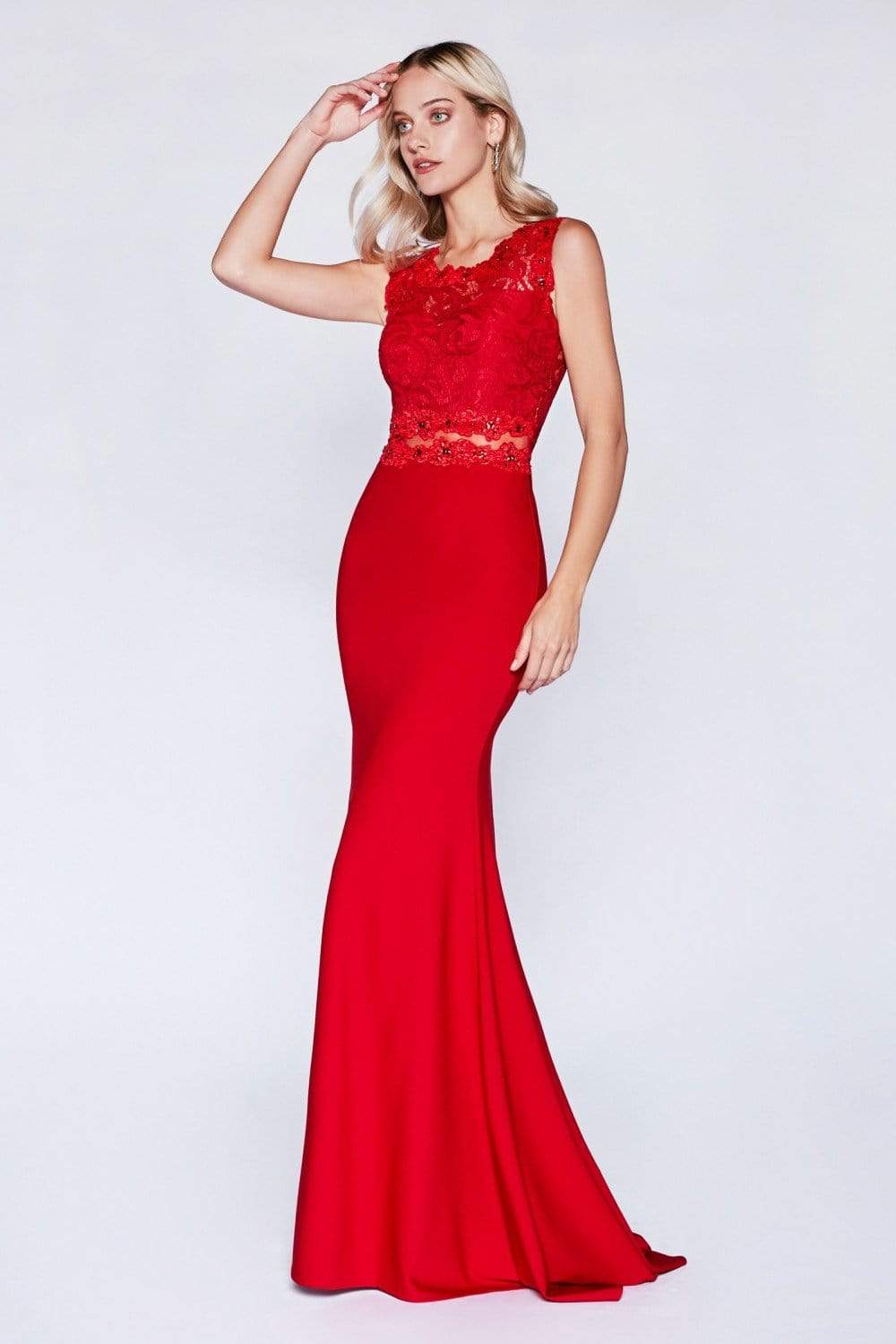 Cinderella Divine - CF115 Sleeveless Lace Stretch Knit Sheath Dress - view 4