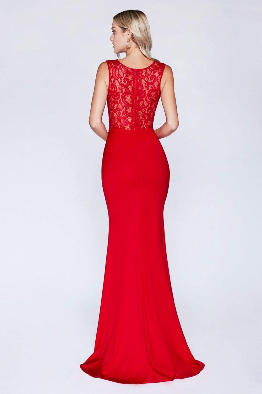Cinderella Divine - CF115 Sleeveless Lace Stretch Knit Sheath Dress - detail view