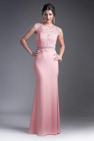 Cinderella Divine - CF115 Sleeveless Lace Stretch Knit Sheath Dress - designer bridesmaid dress at Silhouette Dresses