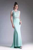 Cinderella Divine - CF115 Sleeveless Lace Stretch Knit Sheath Dress - view 6