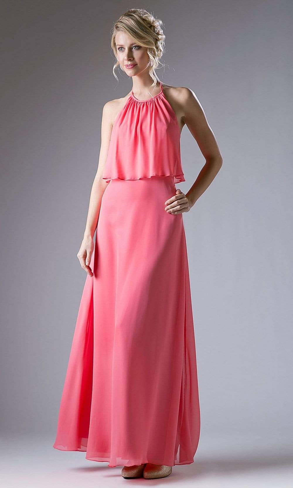 Cinderella Divine - CF130 Flounce Halter Style Chiffon A Line Dress - view 4