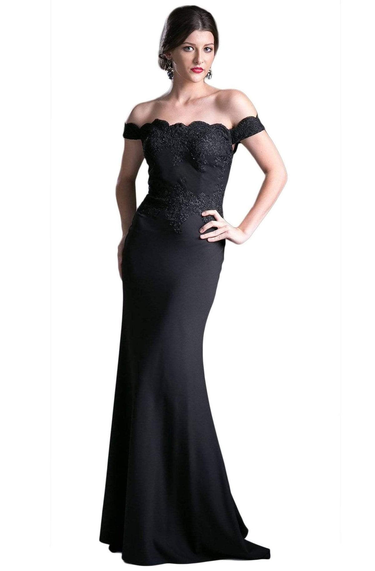Cinderella Divine - CF158 Stretch Crepe Satin Off Shoulder Gown - back view