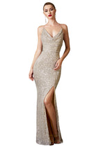 Cinderella Divine - CF199 Sequin Cowl Neckline Sheath Dress - designer prom dress at Silhouette Dresses