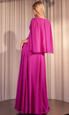 Cinderella Divine CH028 - Capelet V-Neck Evening Gown