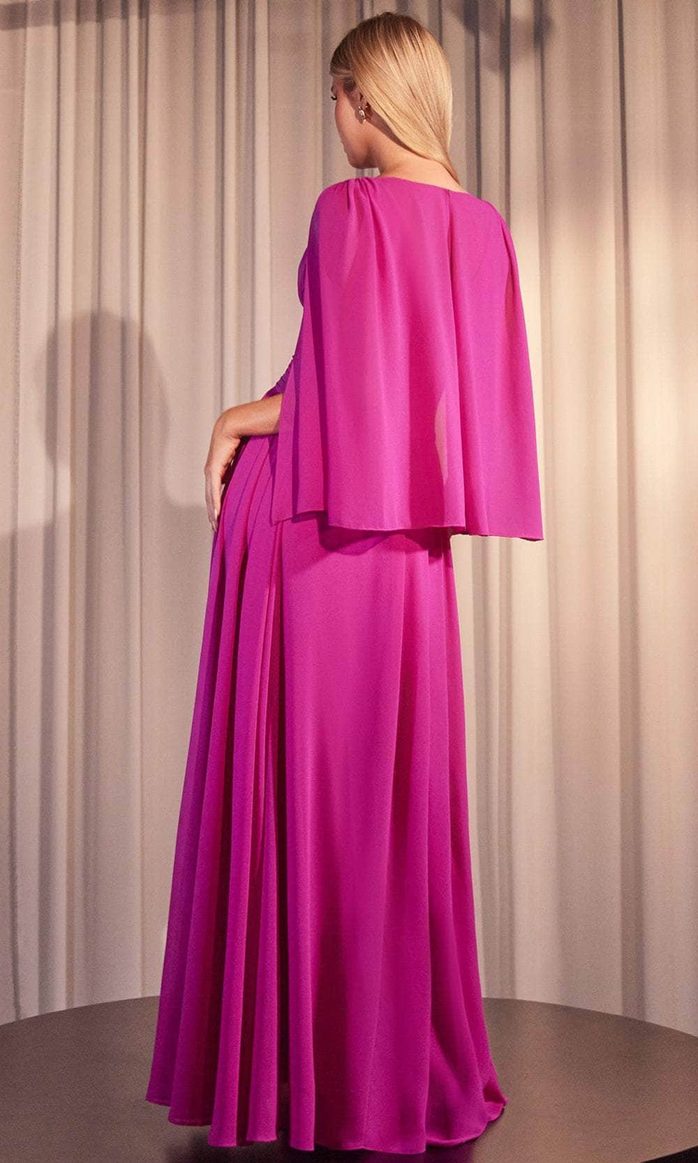Cinderella Divine CH028 - Capelet V-Neck Evening Gown - back view