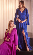 Cinderella Divine CH028 - Capelet V-Neck Evening Gown - view 4