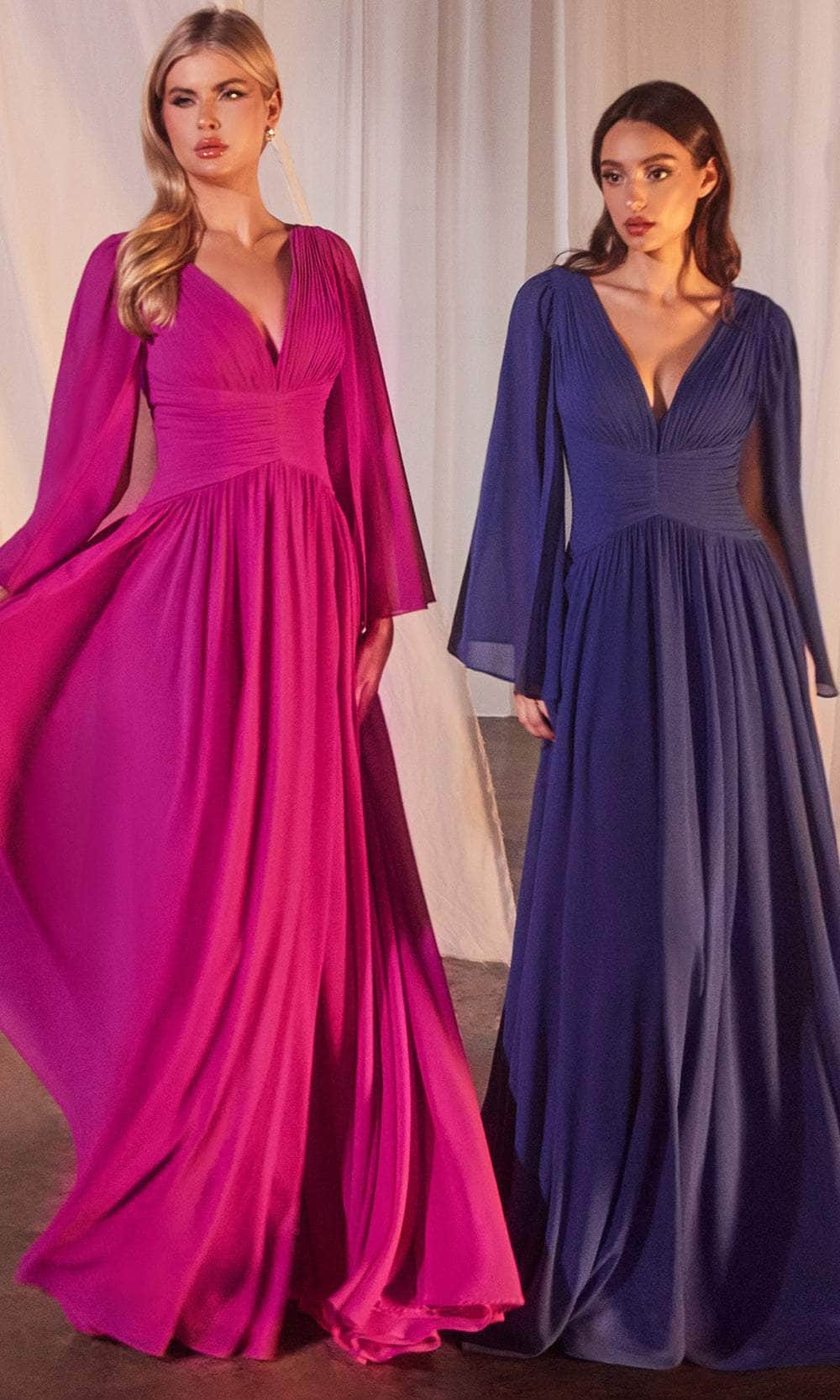 Cinderella Divine CH028 - Capelet V-Neck Evening Gown - Silhouette Dresses