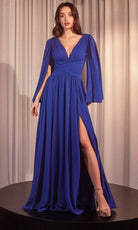 Cinderella Divine CH028 - Capelet V-Neck Evening Gown - detail view