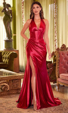 Cinderella Divine CH048 - Halter Gown with Plunging Pleated Bodice