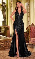 Cinderella Divine CH048 - Halter Gown with Plunging Pleated Bodice - designer prom dress at Silhouette Dresses