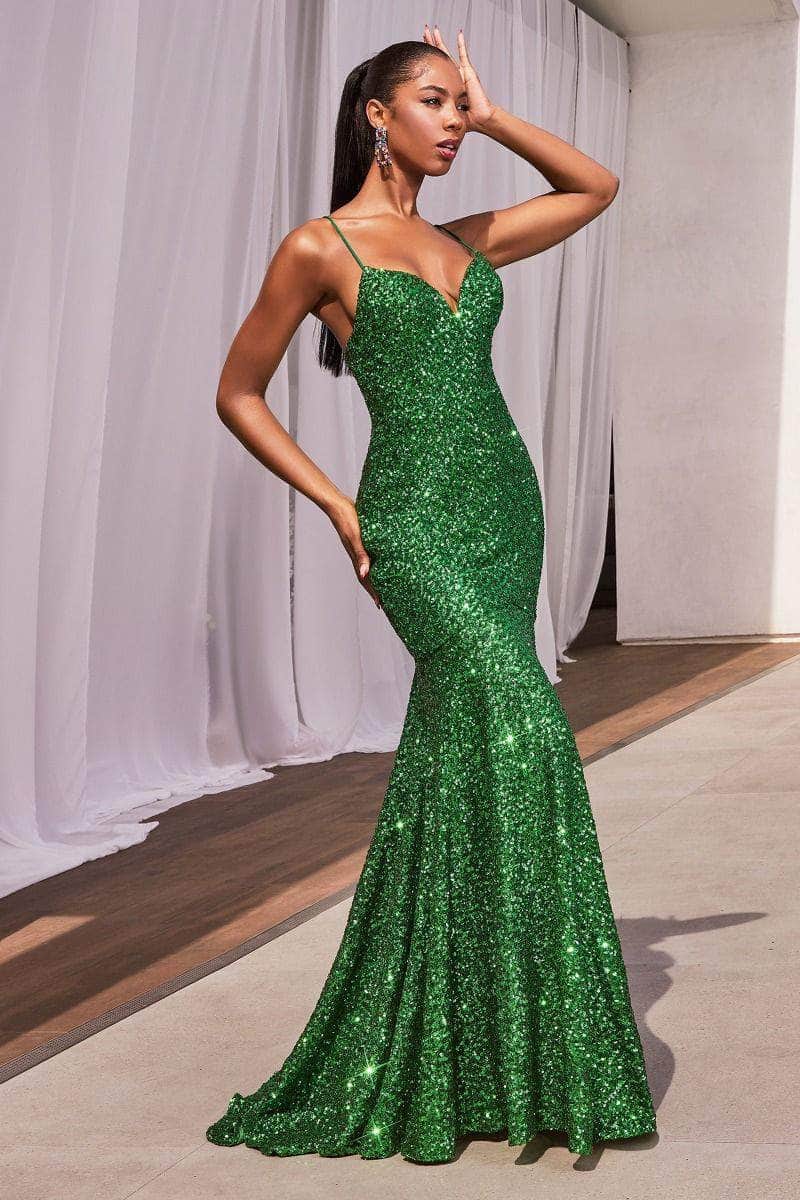 Cinderella Divine CH066 - Sleeveless Sequin Embellished Prom Gown - back view