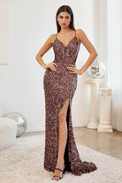 Cinderella Divine CH127 - Sequined Evening Gown with Sheer Side - view 4