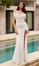 Cinderella Divine CH147W - Strapless Bridal Dress with Feather Details - Silhouette Dresses
