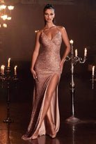Cinderella Divine - CH225 Sequined Plunging V-neck Sheath Dress