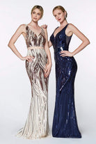 Cinderella Divine - CH552 Sequined Deep V-neck Trumpet Dress - back view