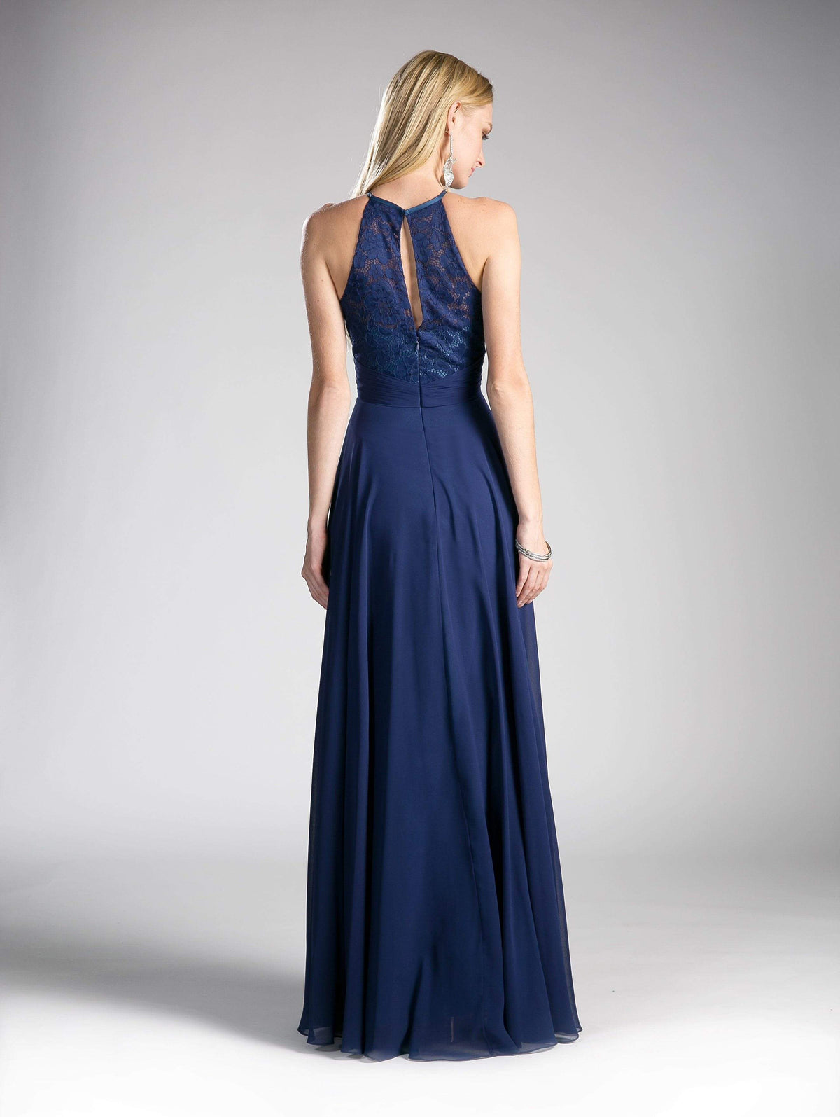 Cinderella Divine - CJ228 High Halter Lace Bodice A-Line Evening Gown - detail view