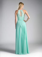 Cinderella Divine - CJ228 High Halter Lace Bodice A-Line Evening Gown - view 5
