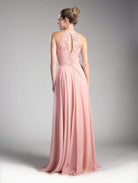 Cinderella Divine - CJ228 High Halter Lace Bodice A-Line Evening Gown - view 7