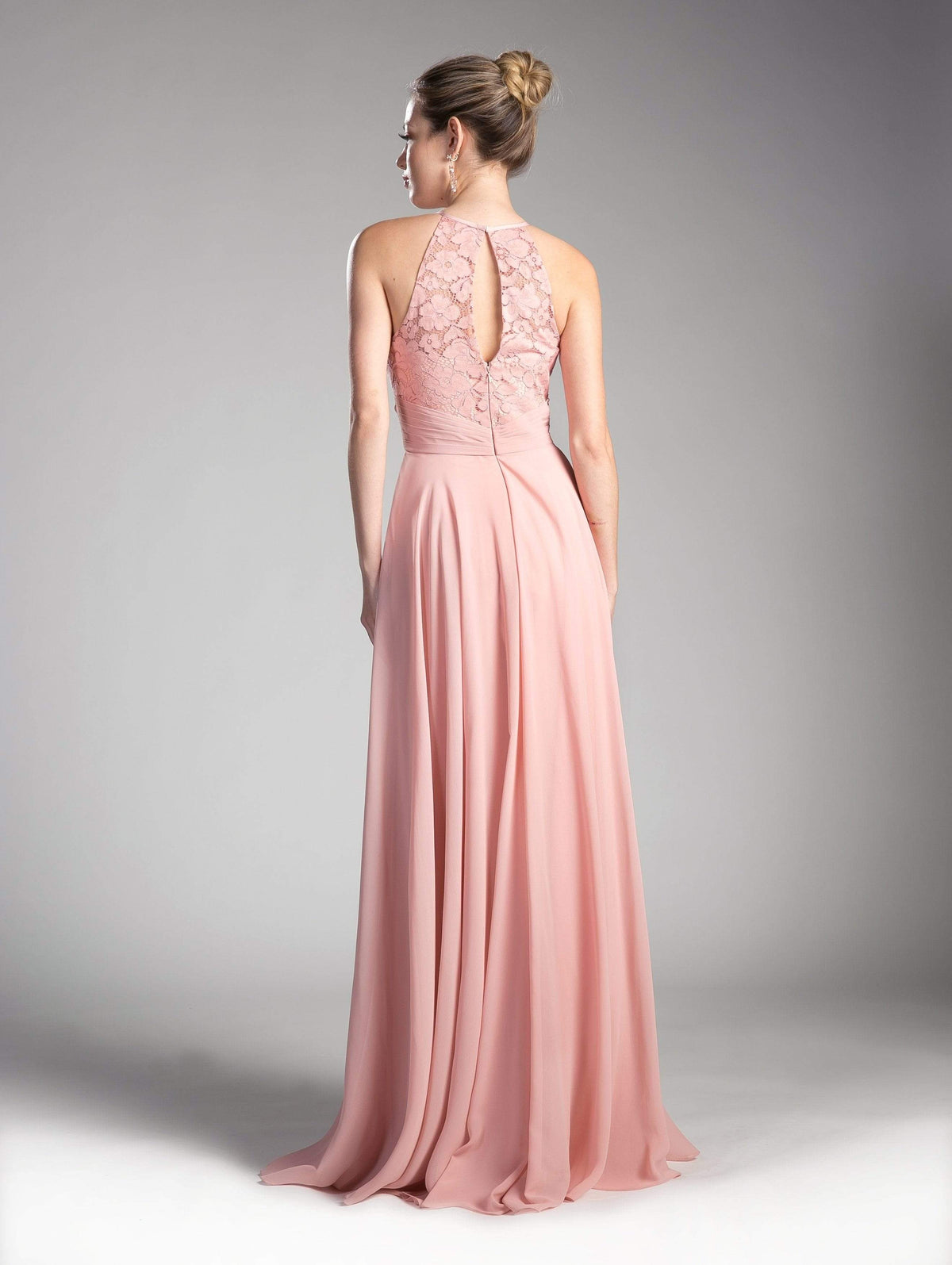 Cinderella Divine - CJ228 High Halter Lace Bodice A-Line Evening Gown - view 7