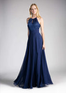 Cinderella Divine - CJ228 High Halter Lace Bodice A-Line Evening Gown - back view