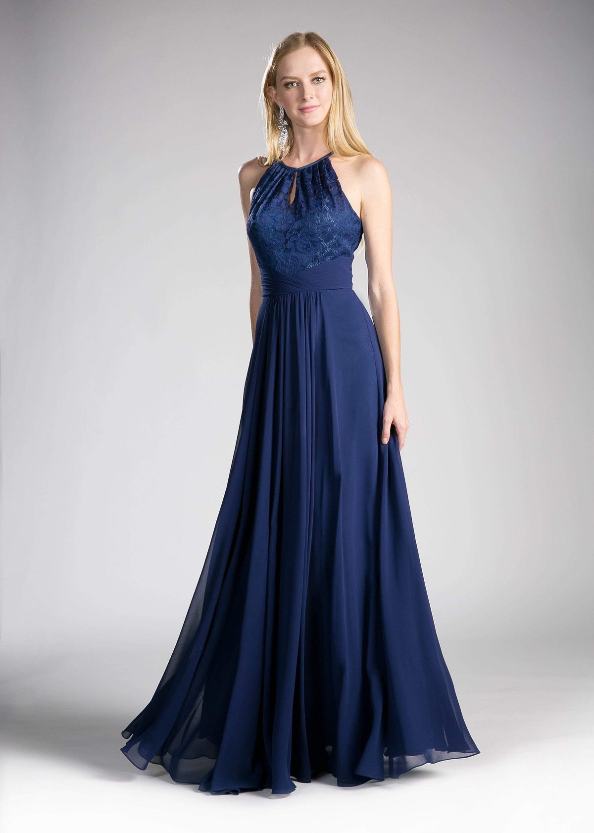 Cinderella Divine - CJ228 High Halter Lace Bodice A-Line Evening Gown - back view