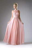 Cinderella Divine - CJ228 High Halter Lace Bodice A-Line Evening Gown - view 8