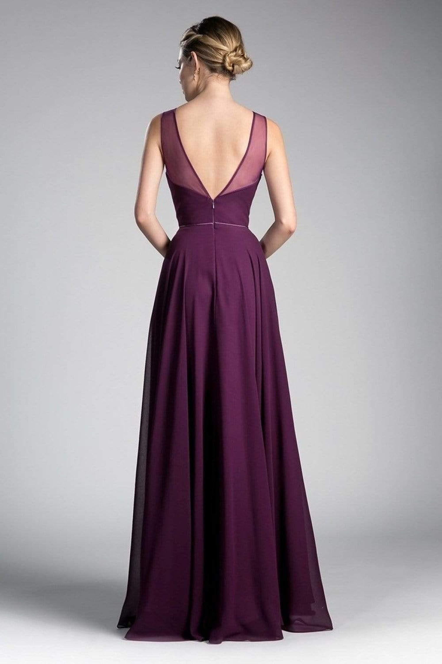 Cinderella Divine - CJ251 Illusion Neckline A-Line Chiffon Dress
