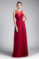 Cinderella Divine - CJ251 Illusion Neckline A-Line Chiffon Dress