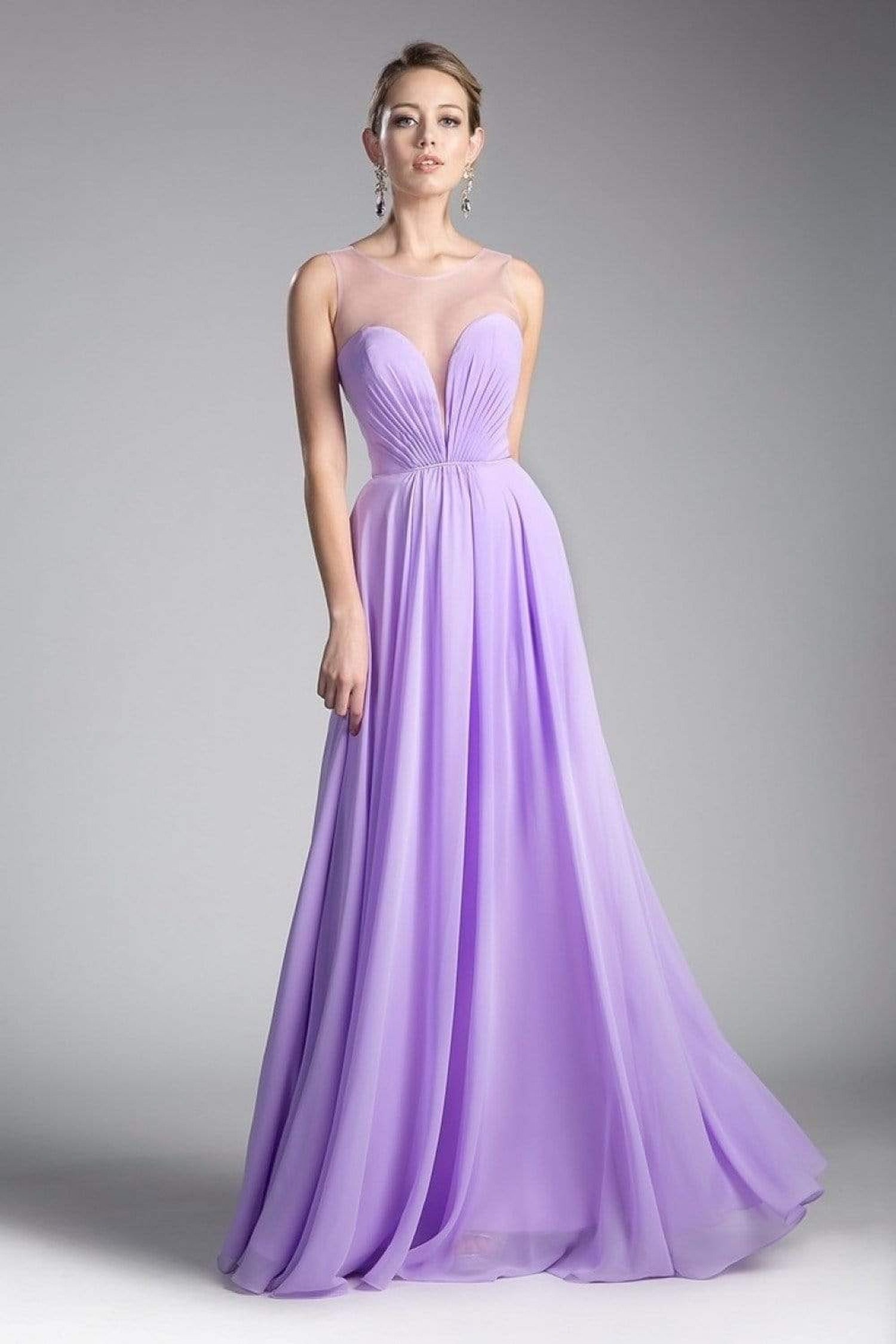 Cinderella Divine - CJ251 Illusion Neckline A-Line Chiffon Dress