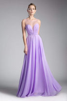 Cinderella Divine - CJ251 Illusion Neckline A-Line Chiffon Dress