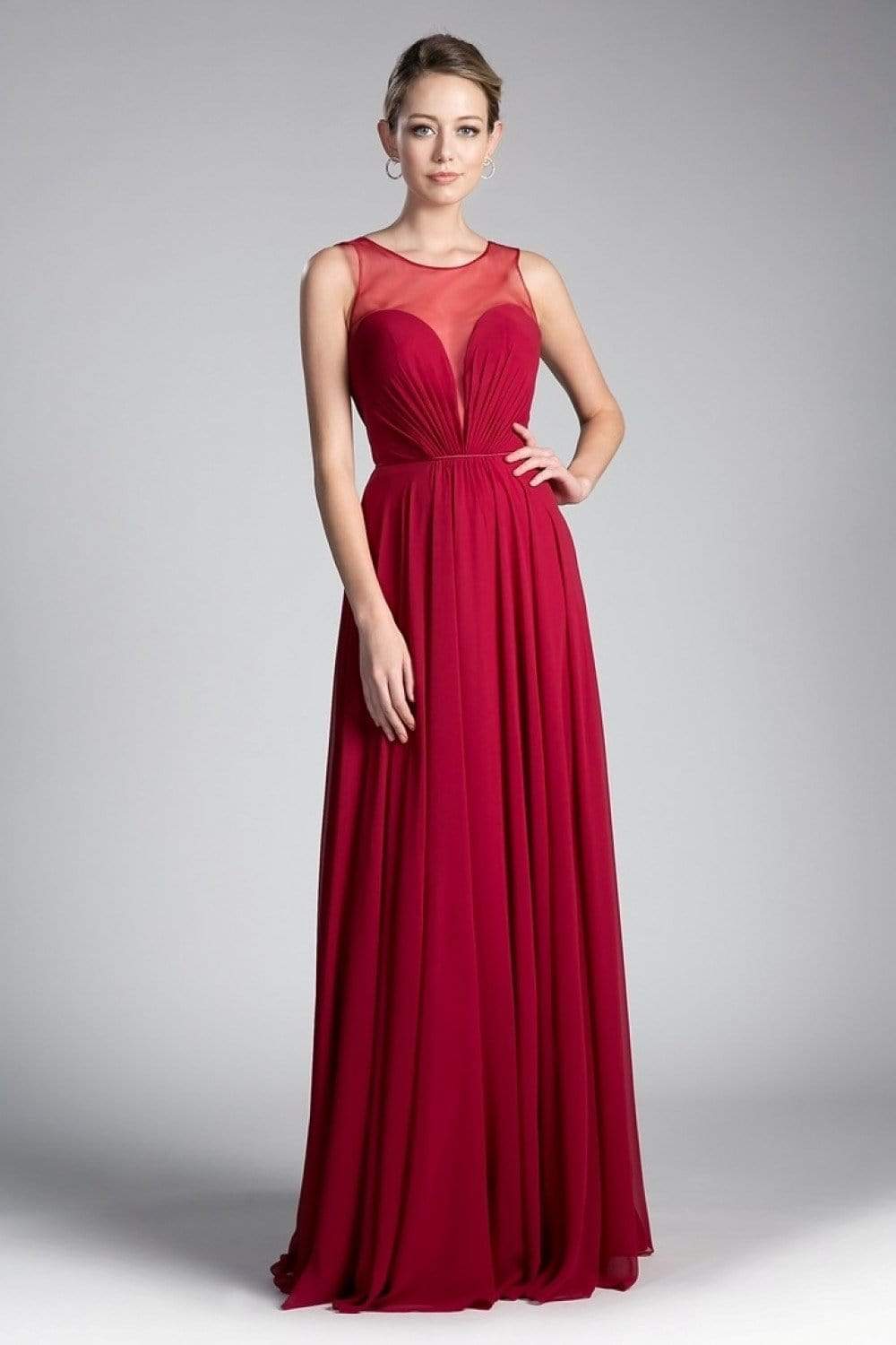 Cinderella Divine - CJ251 Illusion Neckline A-Line Chiffon Dress - view 5