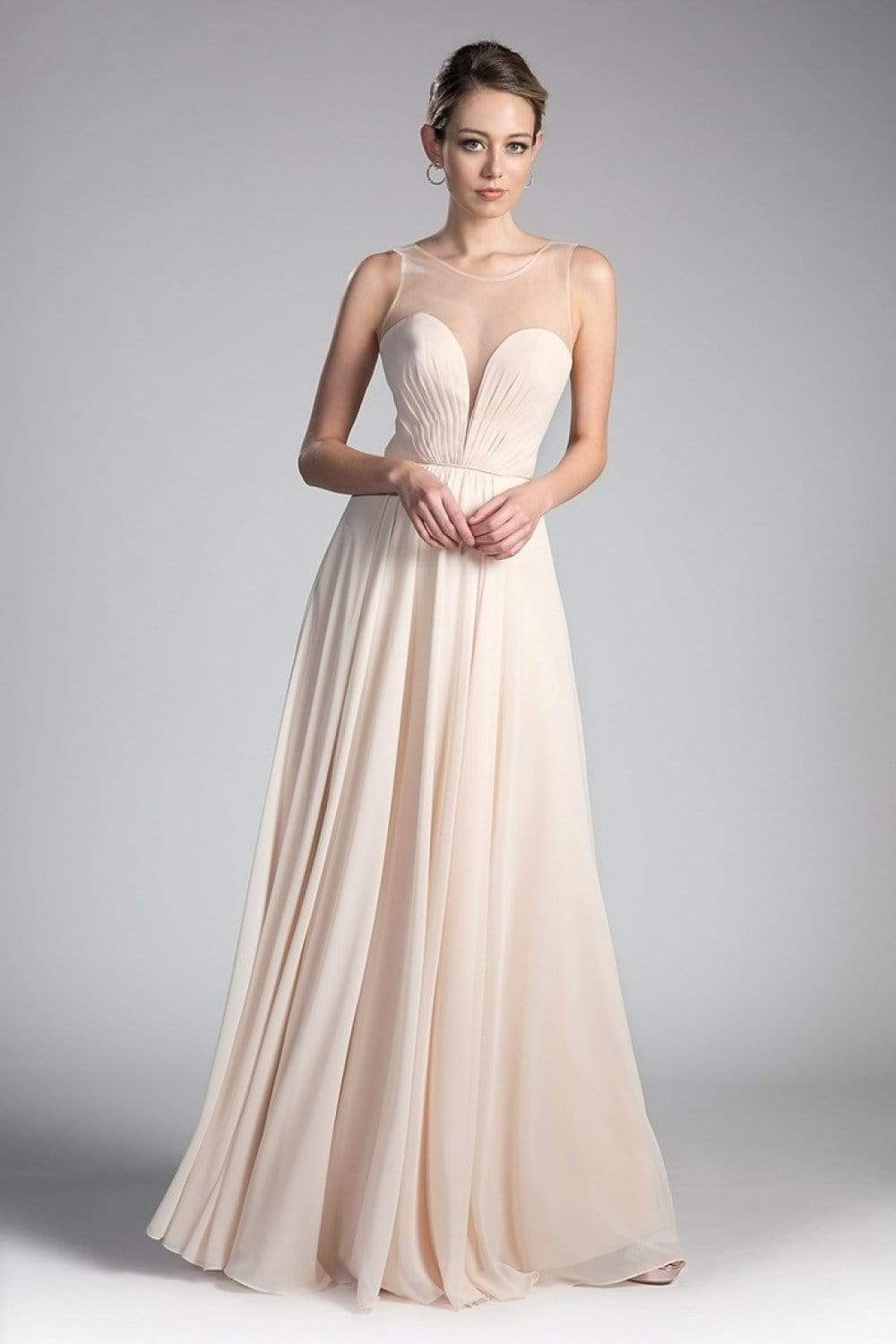 Cinderella Divine - CJ251 Illusion Neckline A-Line Chiffon Dress - view 8