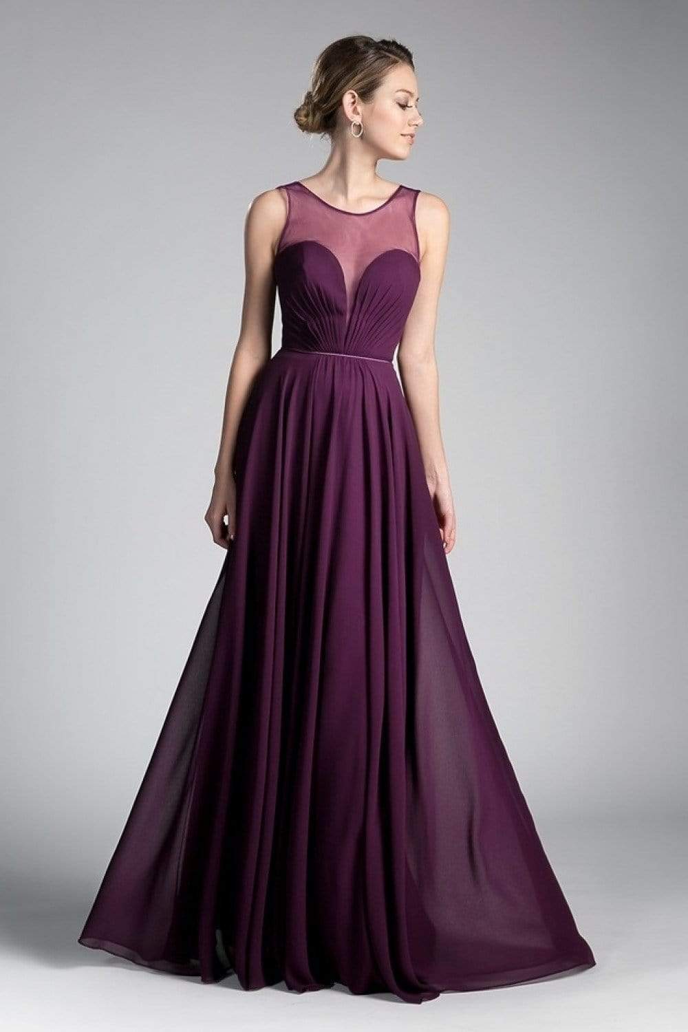 Cinderella Divine - CJ251 Illusion Neckline A-Line Chiffon Dress - detail view