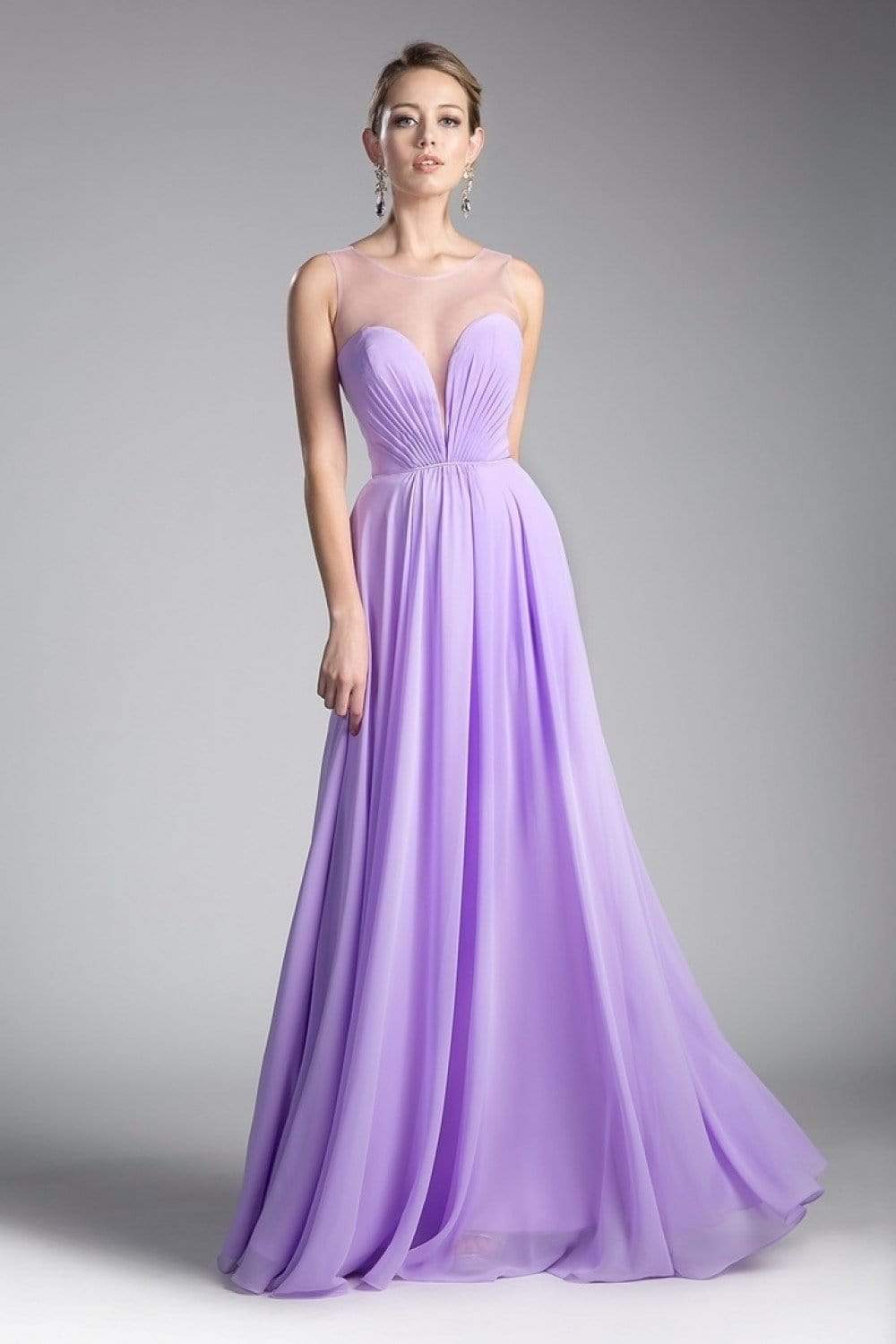 Cinderella Divine - CJ251 Illusion Neckline A-Line Chiffon Dress - view 6