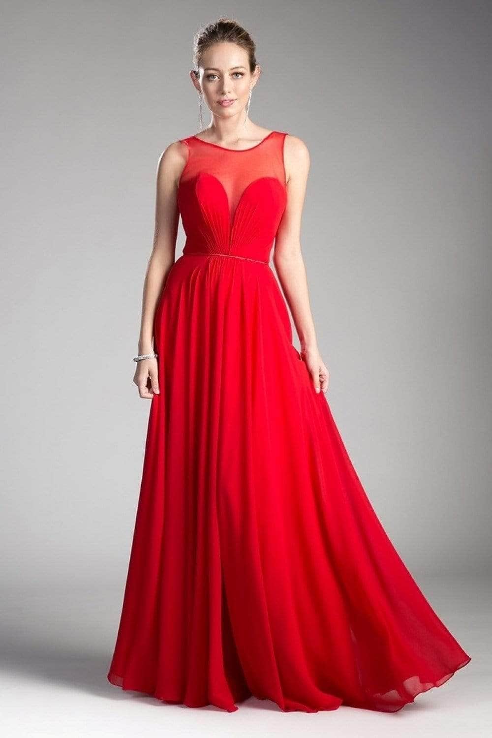 Cinderella Divine - CJ251 Illusion Neckline A-Line Chiffon Dress - view 12