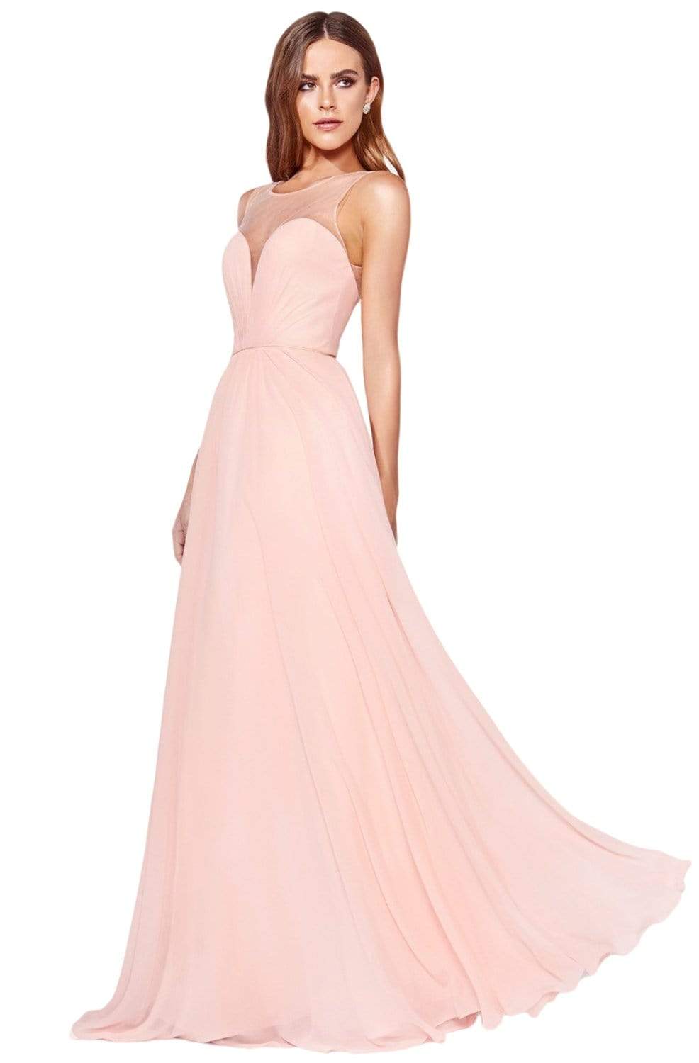 Cinderella Divine - CJ251 Illusion Neckline A-Line Chiffon Dress - back view
