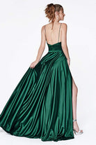 Cinderella Divine - CJ523 Sweetheart Neckline High Slit Satin Gown - detail view