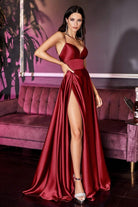 Cinderella Divine - CJ523 Sweetheart Neckline High Slit Satin Gown - view 5
