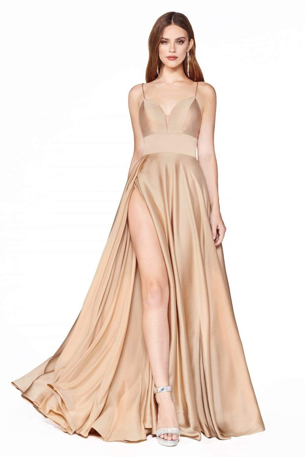 Cinderella Divine - CJ523 Sweetheart Neckline High Slit Satin Gown - view 6
