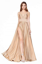 Cinderella Divine - CJ523 Sweetheart Neckline High Slit Satin Gown - view 6
