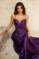 Cinderella Divine - CJ523 Sweetheart Neckline High Slit Satin Gown - view 8