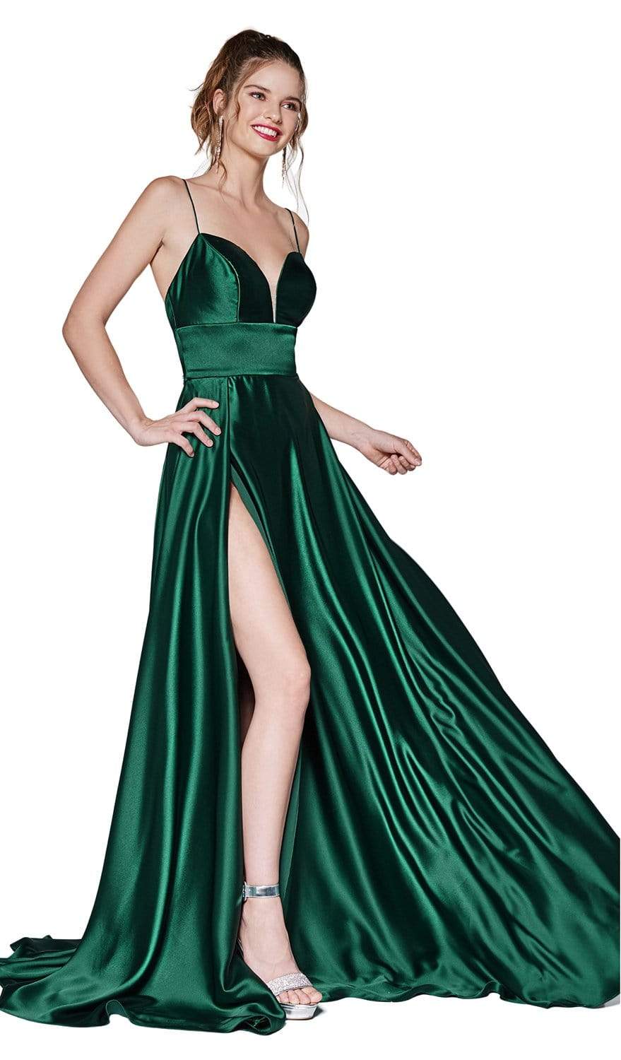 Cinderella Divine - CJ523 Sweetheart Neckline High Slit Satin Gown - view 4