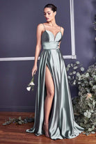 Cinderella Divine - CJ523 Sweetheart Neckline High Slit Satin Gown - view 10
