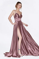 Cinderella Divine - CJ523 Sweetheart Neckline High Slit Satin Gown - view 11