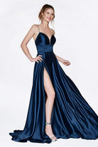 Cinderella Divine - CJ523 Sweetheart Neckline High Slit Satin Gown - view 13