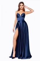 Cinderella Divine - CJ523 Sweetheart Neckline High Slit Satin Gown - view 12