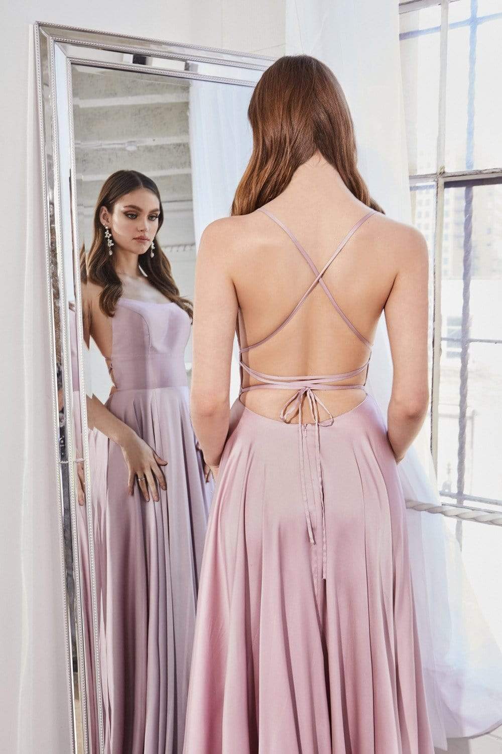Cinderella Divine - CJ527 Long Crisscross Back Satin A-Line Dress - view 10