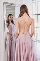 Cinderella Divine - CJ527 Long Crisscross Back Satin A-Line Dress - view 10