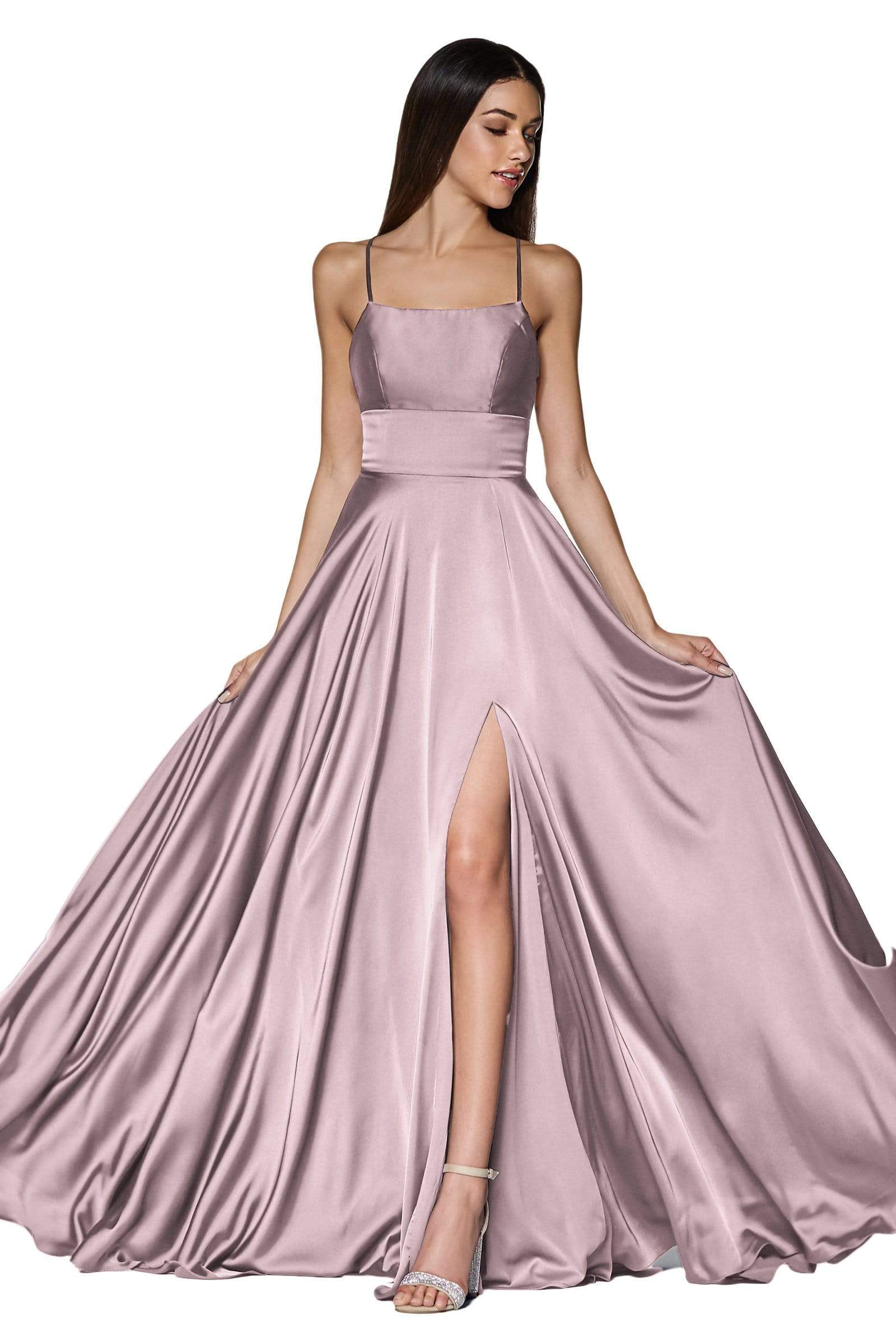 Cinderella Divine - CJ527 Long Crisscross Back Satin A-Line Dress - designer bridesmaid dress at Silhouette Dresses